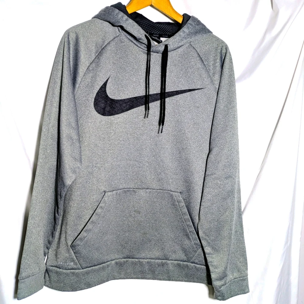 NIKE DRI-FIT Hoodie Sweatshirt Gray w/Black Swoosh,‎ Atleisure, Athletic, Sz L